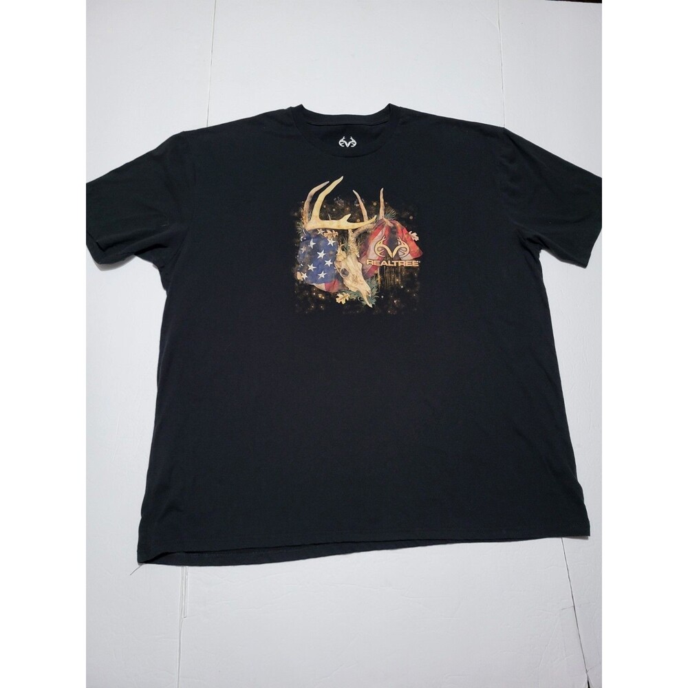 (#L8) Realtree Black American Flag / Deer Short Sleeve Size Men's 3XL